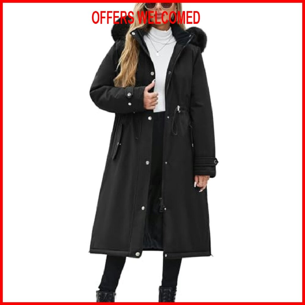 Long Puffer Winter Coat with Removable Fur Hood, Windproof Fleece Lining - Picture 2 of 8